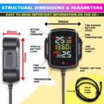 Motorcycle tire pressure monitor system with LCD interface.