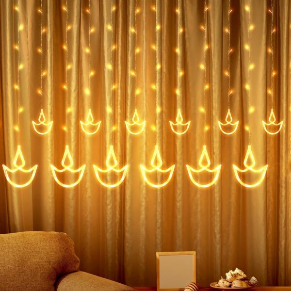 amiciCare Plastic Diya Curtain String Light, Decorative Light With 138 Leds And 8 Lighting Modes For Festive Home